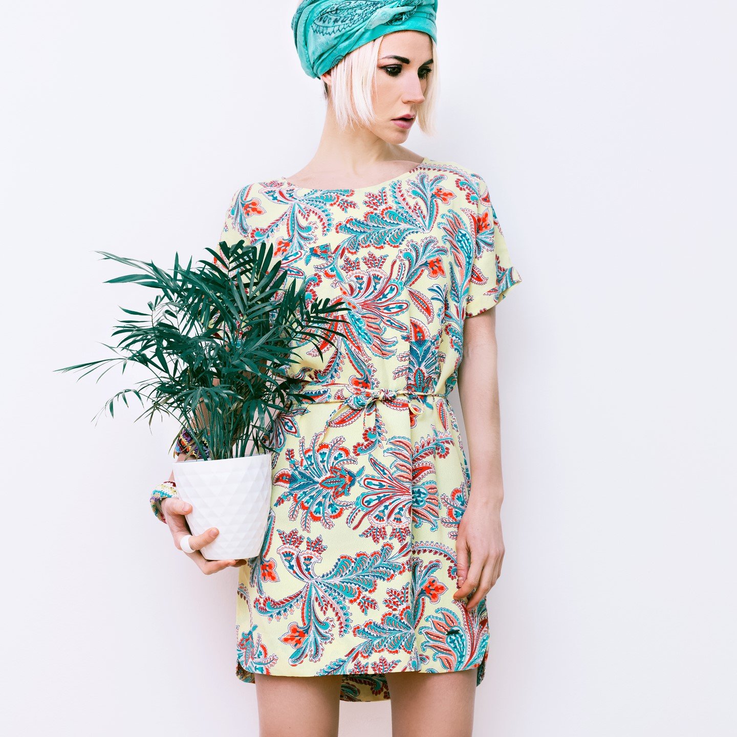 Model With Flower In Trendy Summer Dress